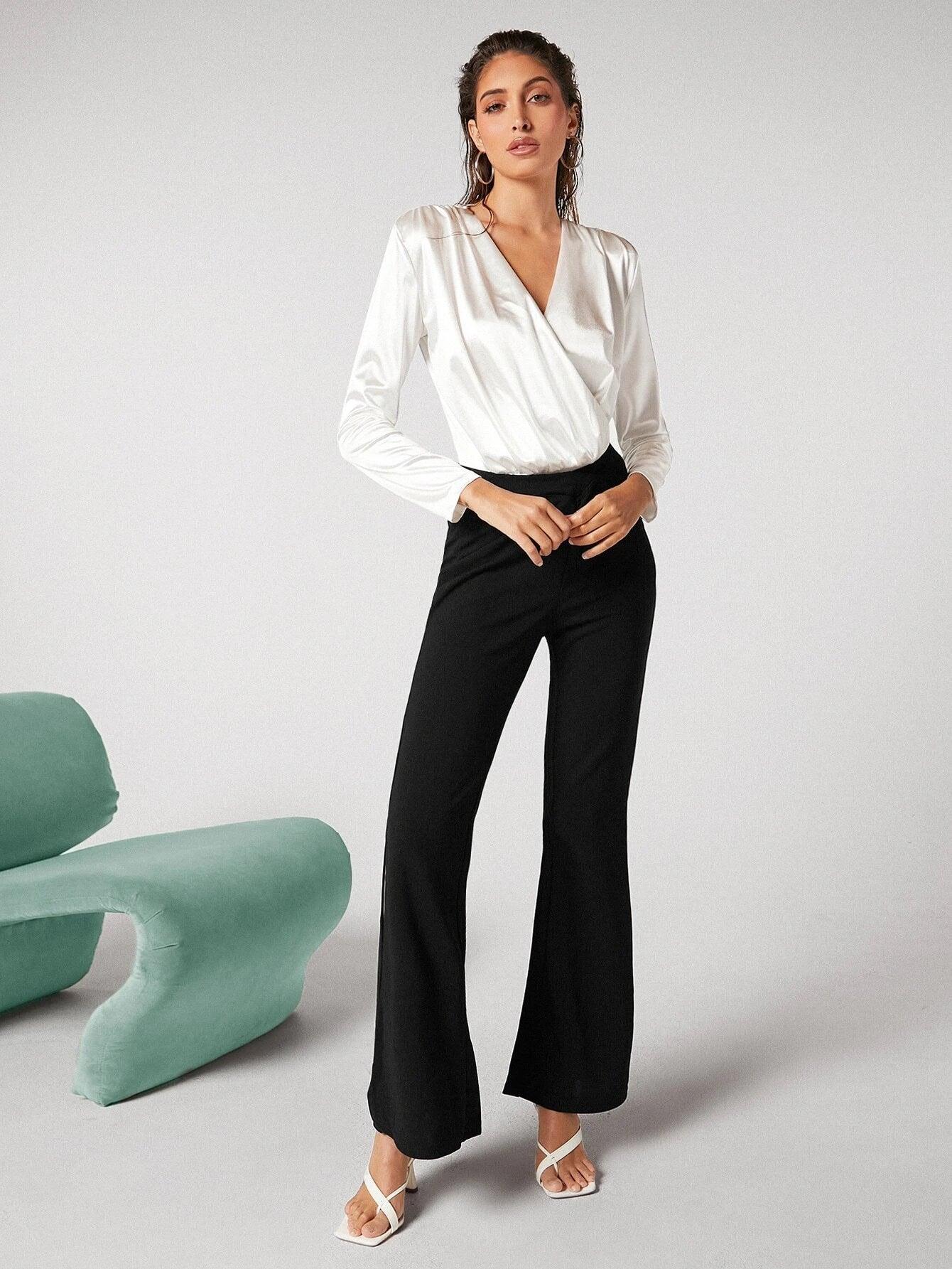 Satin Long Sleeve Bodysuit-Comfy Jumpsuits