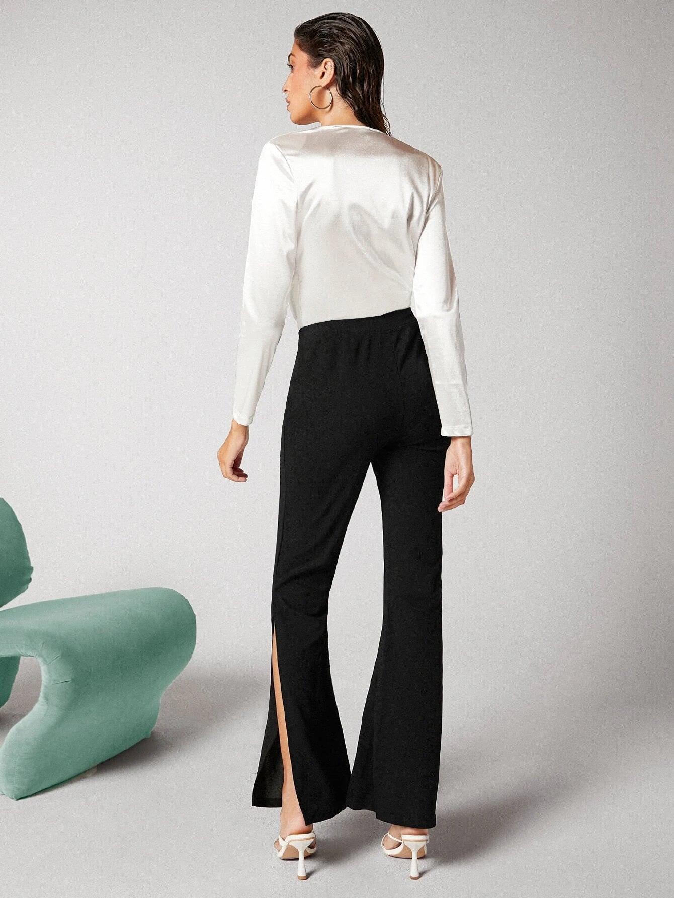 Satin Long Sleeve Bodysuit-Comfy Jumpsuits