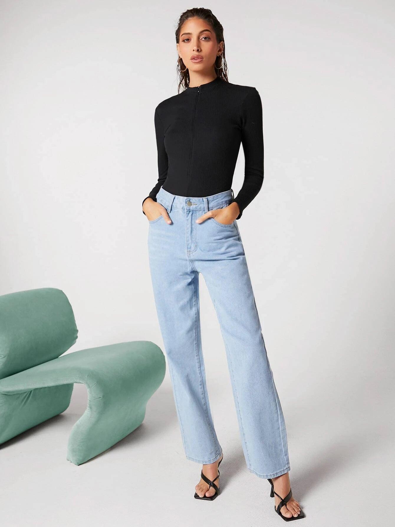 Zipper Front Solid Colored Bodysuit-Comfy Jumpsuits