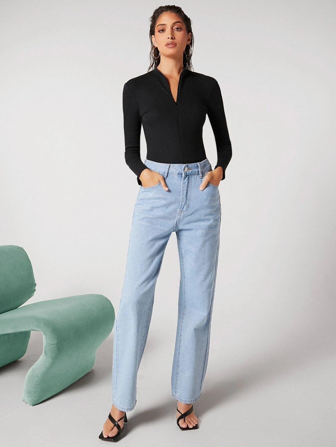 Zipper Front Solid Colored Bodysuit-Comfy Jumpsuits