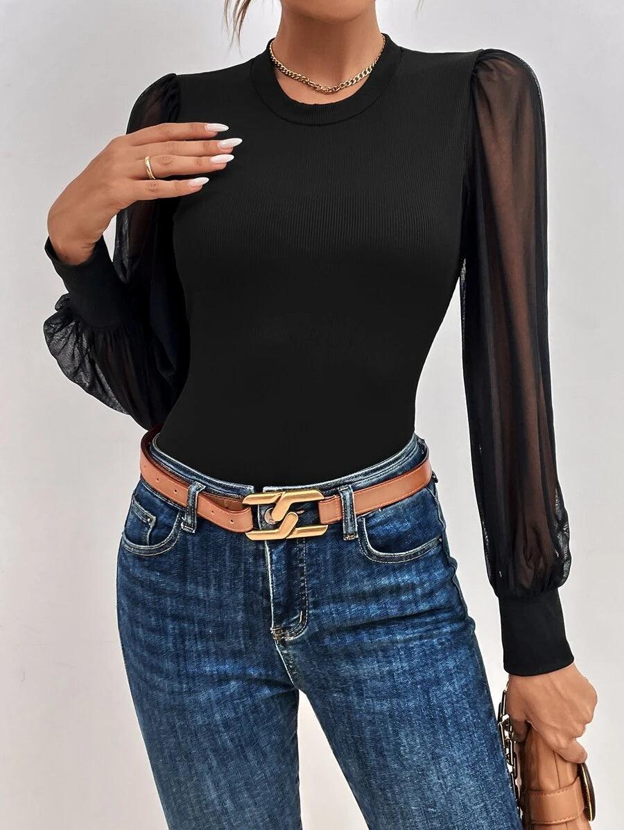 Contrast Mesh Sleeveless Bodysuit-Comfy Jumpsuits