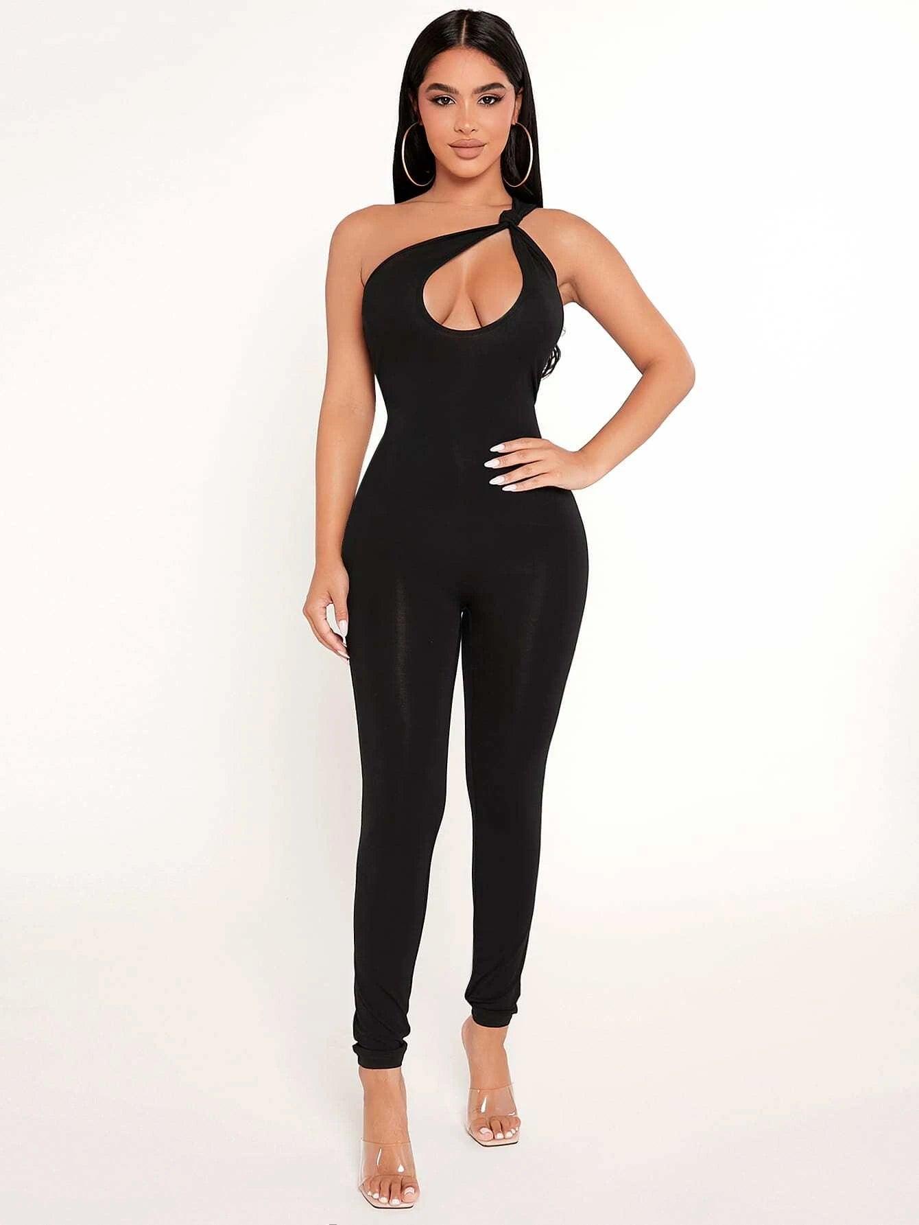 One Shoulder Unitard Jumpsuit-Comfy Jumpsuits