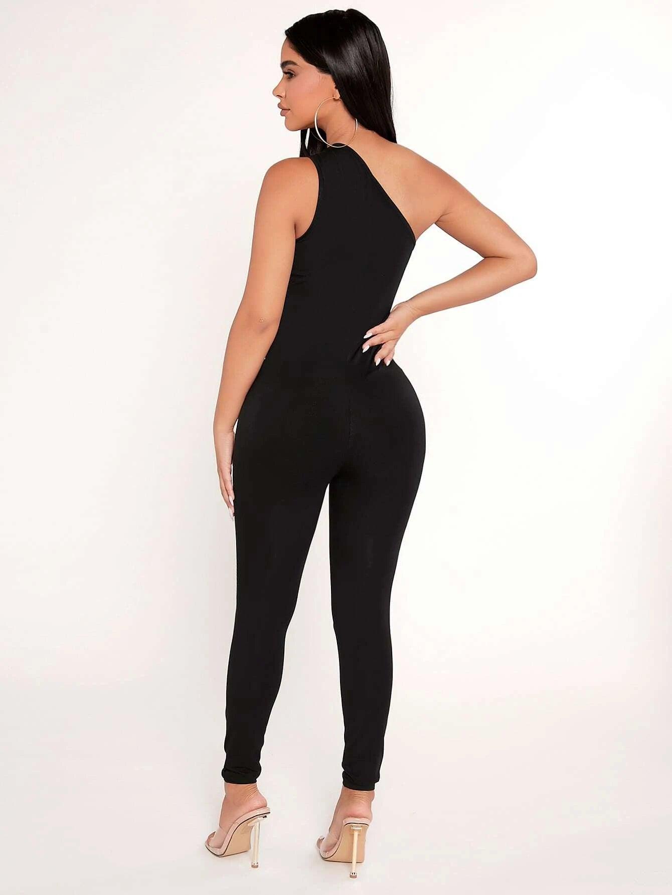 One Shoulder Unitard Jumpsuit-Comfy Jumpsuits