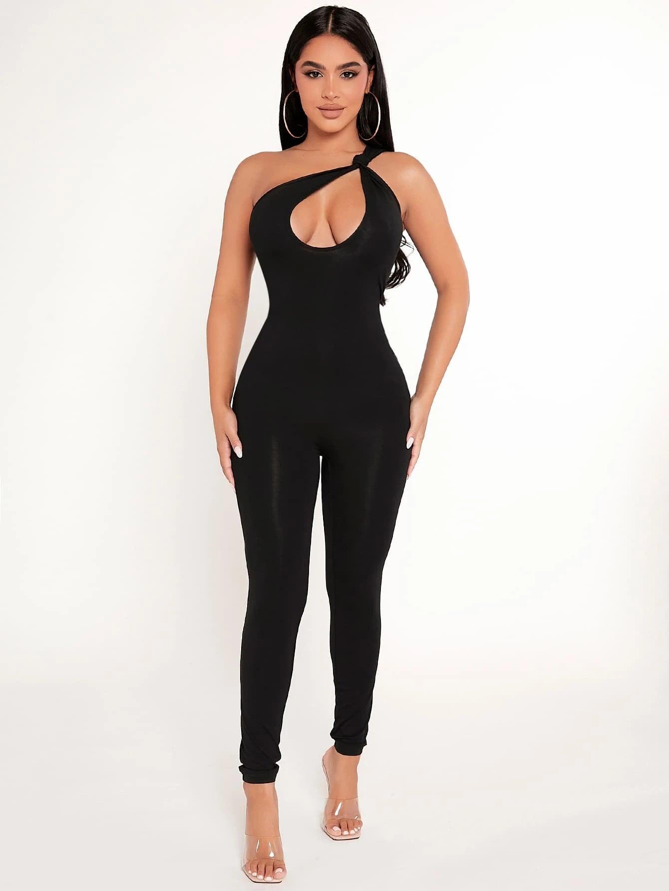 One Shoulder Unitard Jumpsuit-Comfy Jumpsuits