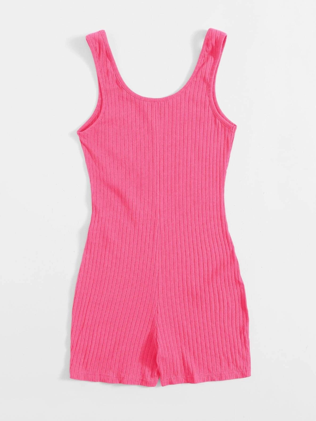 Scoop Neck Rib-knit Tank Unitard Romper-Comfy Jumpsuits