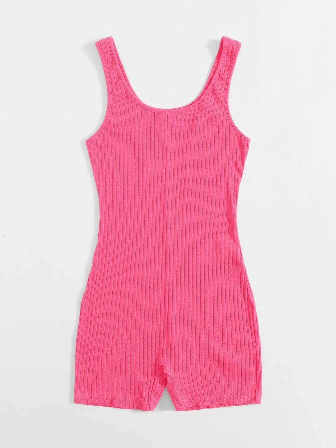 Scoop Neck Rib-knit Tank Unitard Romper-Comfy Jumpsuits