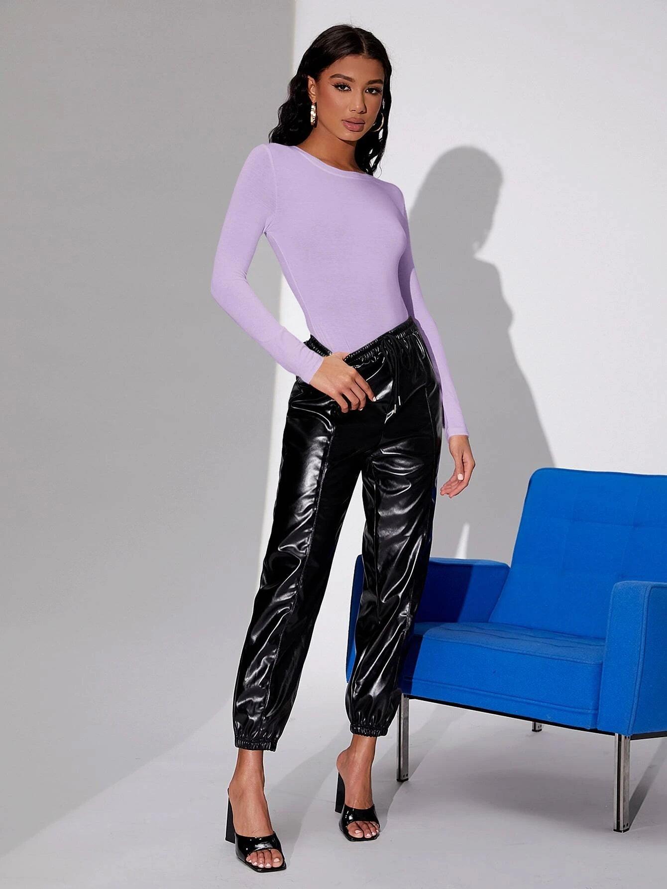 Solid Colored Long Sleeve Bodysuit-Comfy Jumpsuits