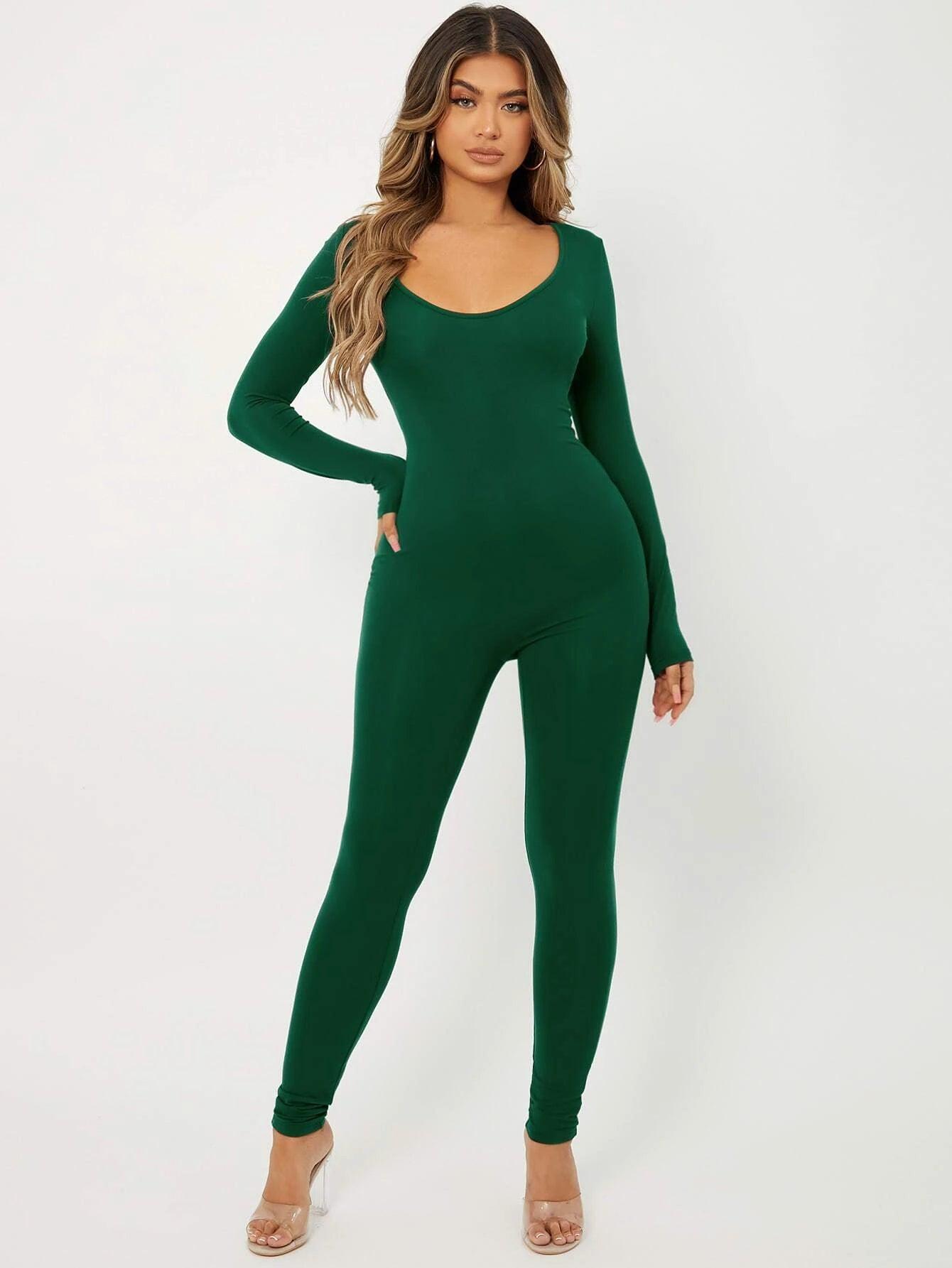 Scoop Neck Unitard Jumpsuit-Comfy Jumpsuits