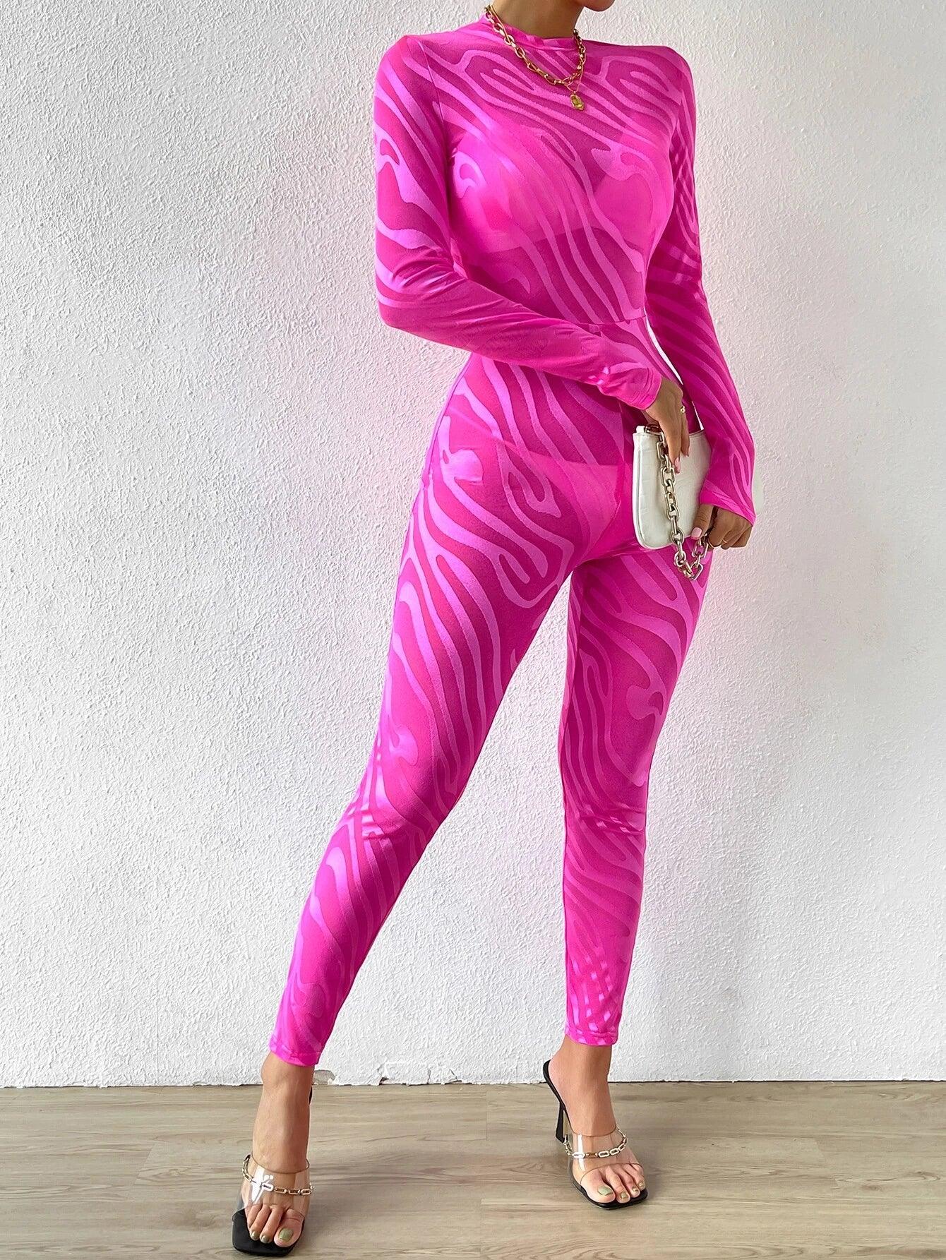 Zebra Striped Unitard Jumpsuit-Comfy Jumpsuits