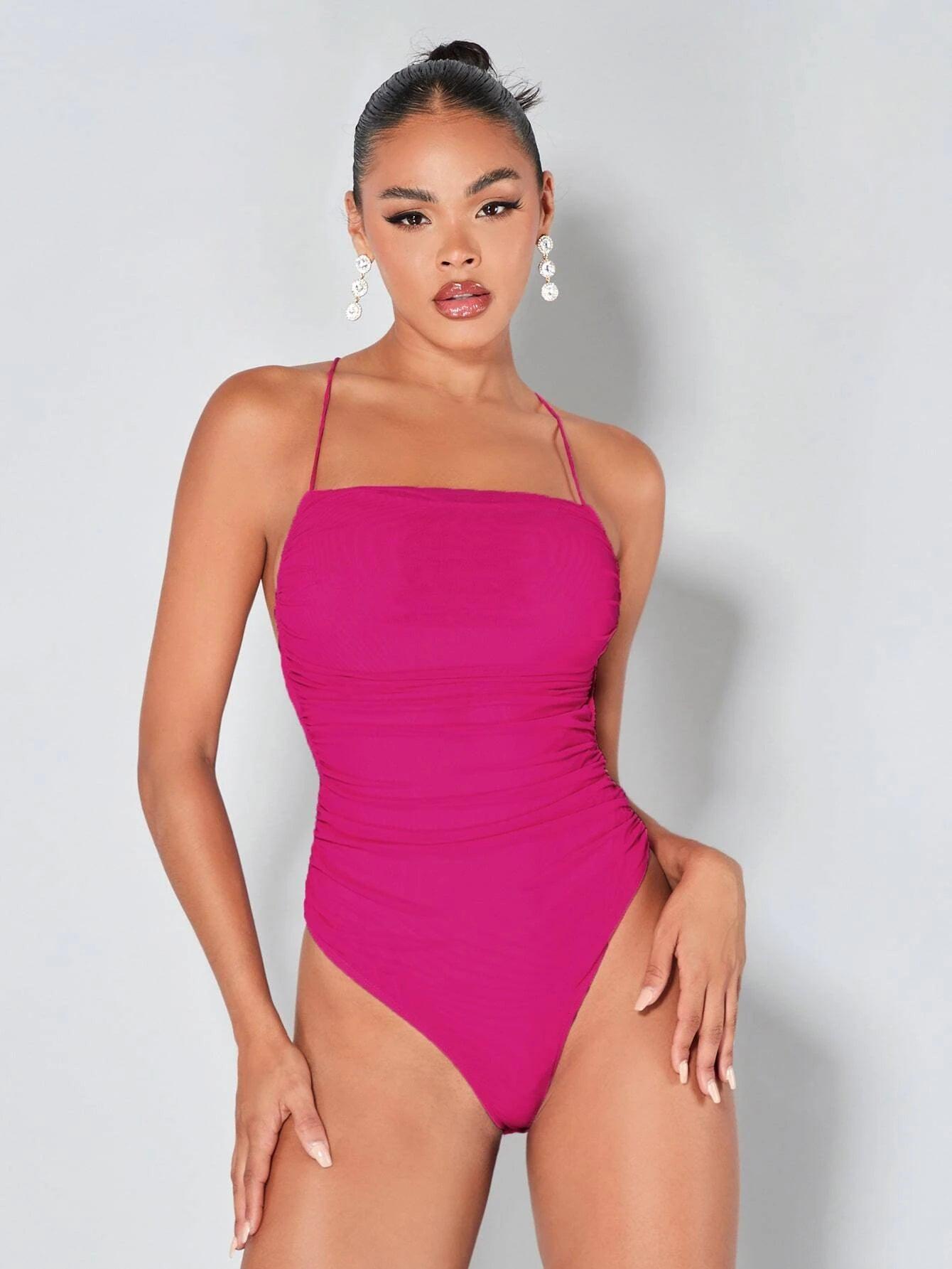 Lace Up Backless Bodysuit-Comfy Jumpsuits