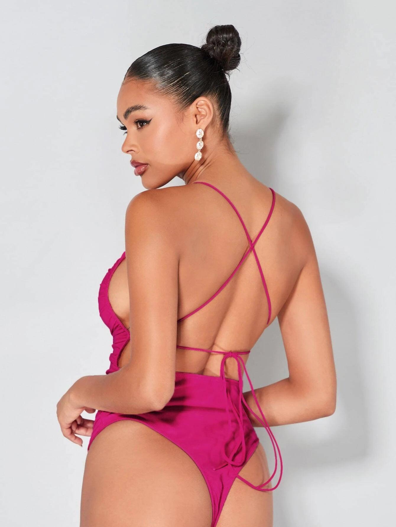 Lace Up Backless Bodysuit-Comfy Jumpsuits