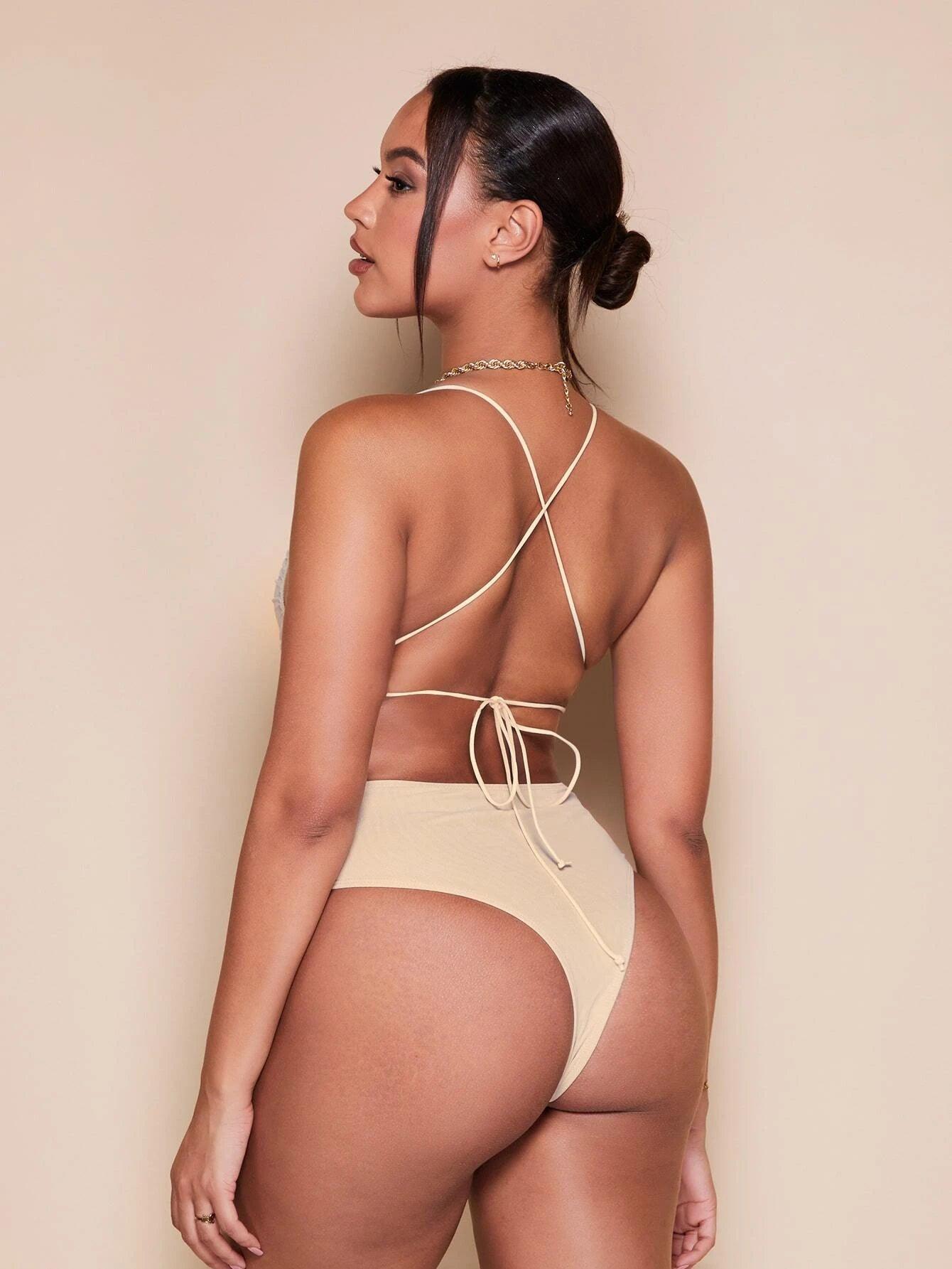 Lace Up Backless Bodysuit-Comfy Jumpsuits