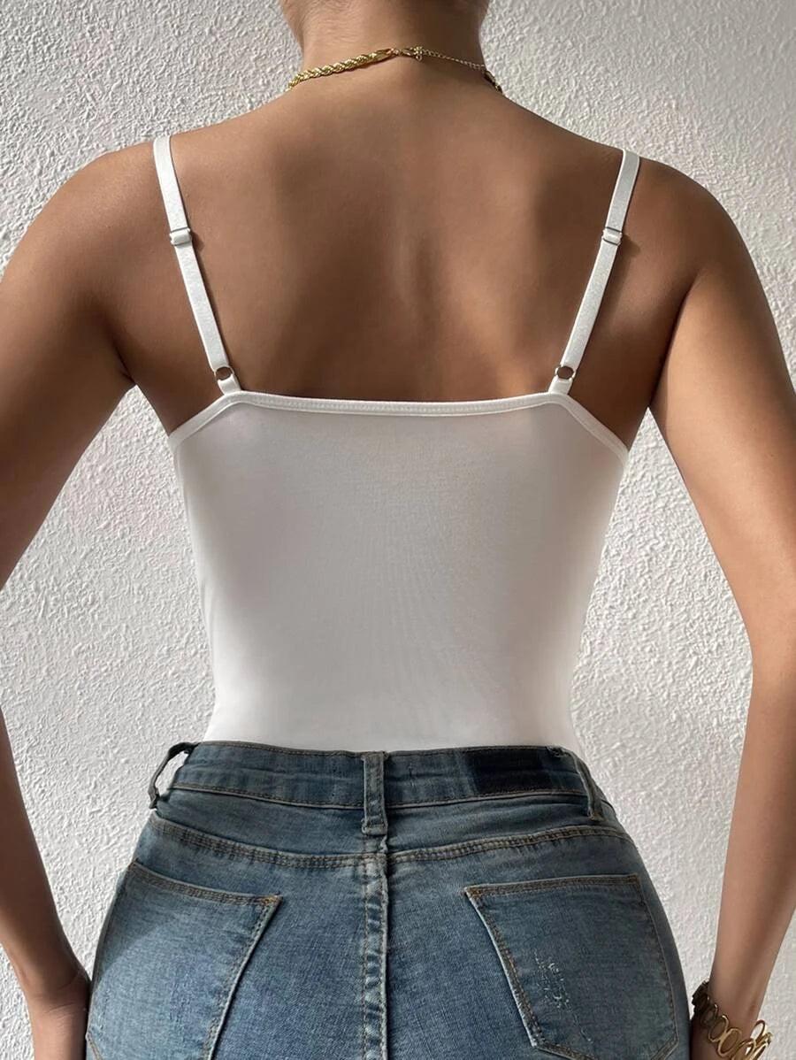 Hook And Eye Lace Cami Bodysuit-Comfy Jumpsuits