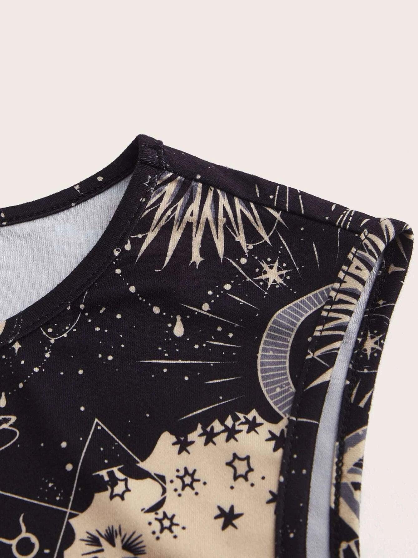 Galaxy Print Tank Bodysuit-Comfy Jumpsuits