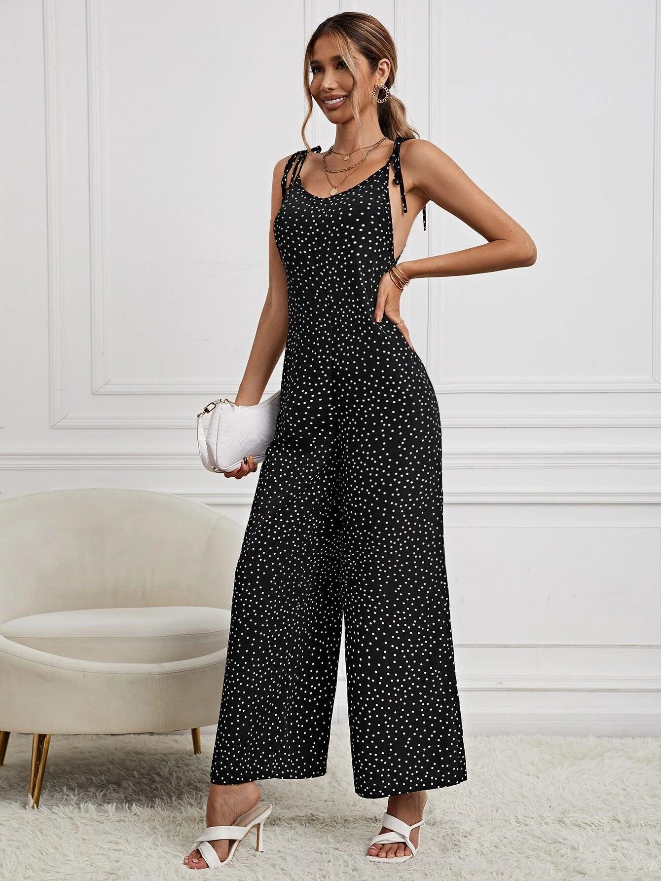 Polka Dot Long Length Cami Jumpsuit-Comfy Jumpsuits