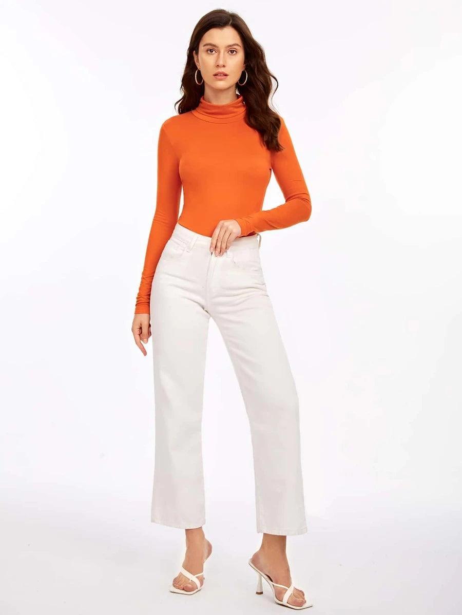 Solid Colored High Neck Bodysuit-Comfy Jumpsuits