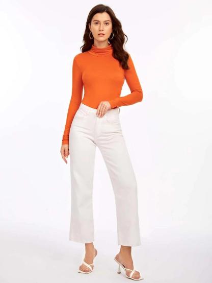 Solid Colored High Neck Bodysuit-Comfy Jumpsuits