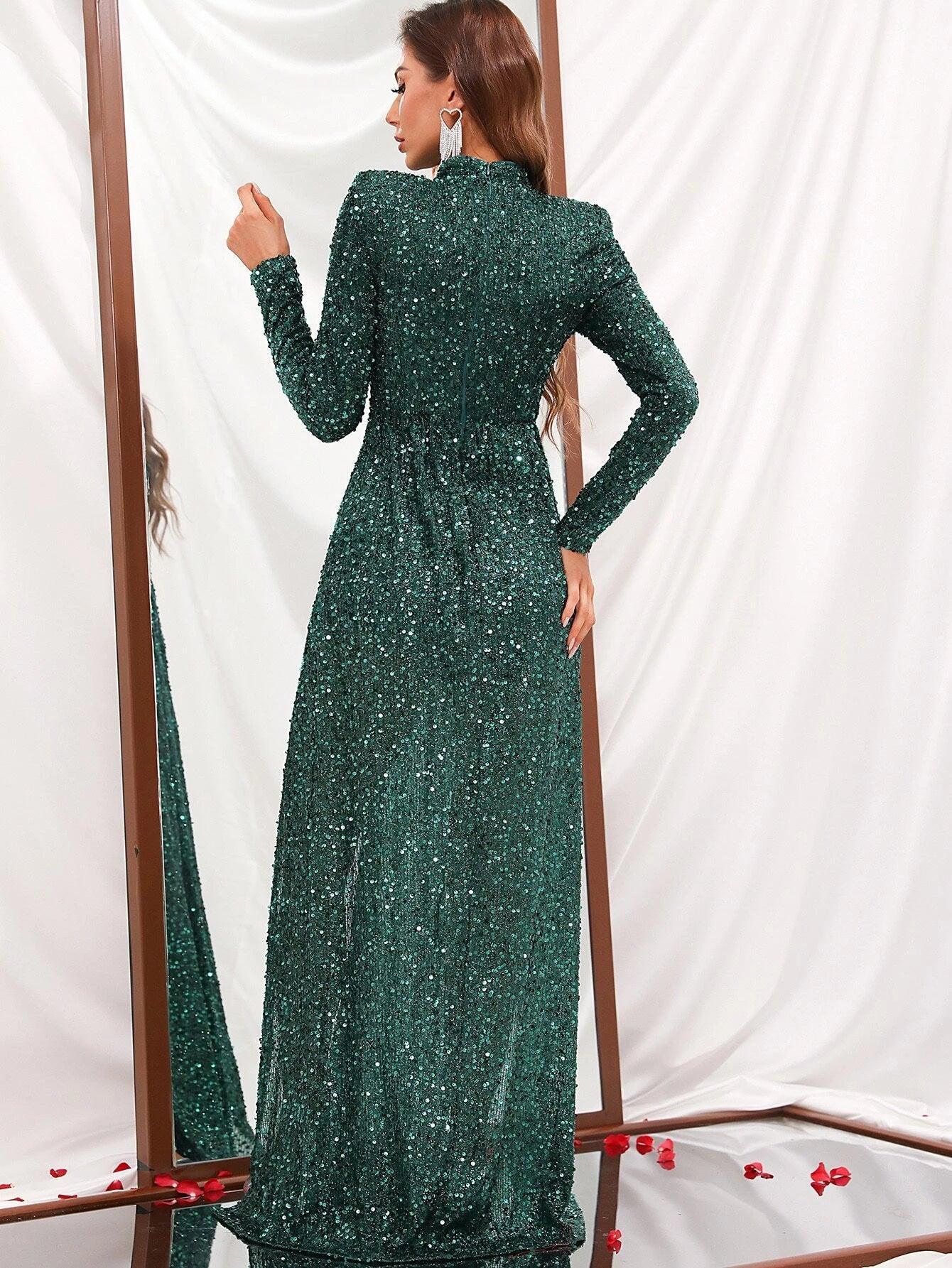 Mock Neck Sequin Romper With Skirt-Comfy Jumpsuits