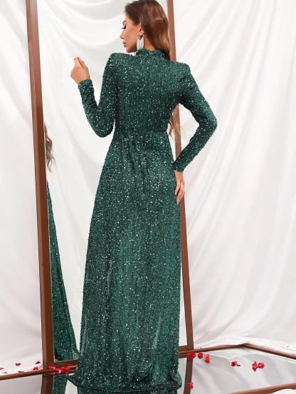 Mock Neck Sequin Romper With Skirt-Comfy Jumpsuits