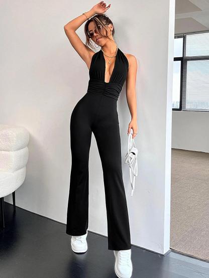 Tie Backless Halter Neck Jumpsuit-Comfy Jumpsuits