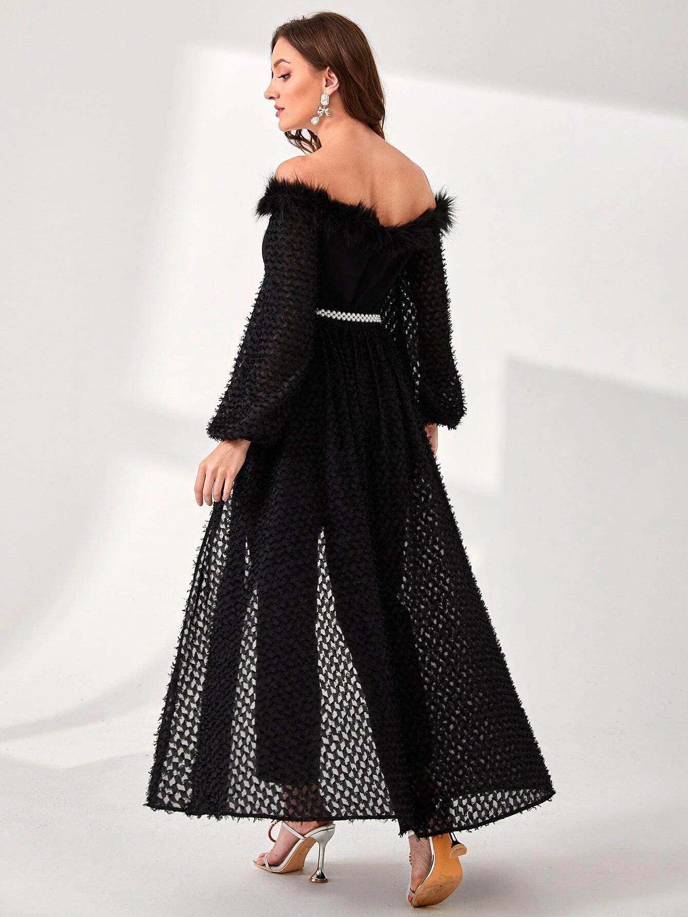 Shoulder Fuzzy Trim Overlay Belted Jumpsuit-Comfy Jumpsuits