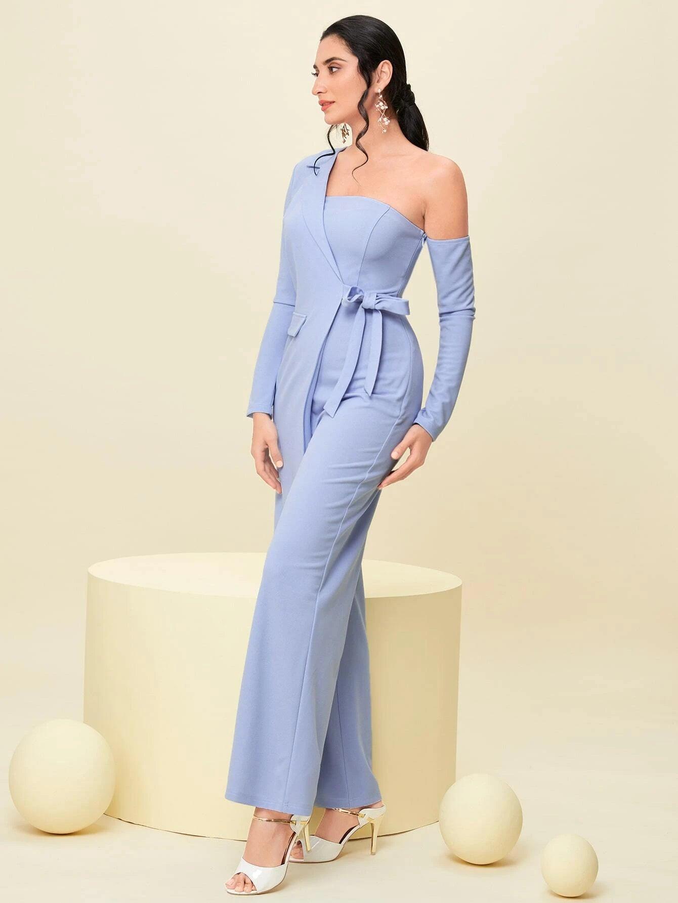 Asymmetrical Neck Knot Side Jumpsuit-Comfy Jumpsuits