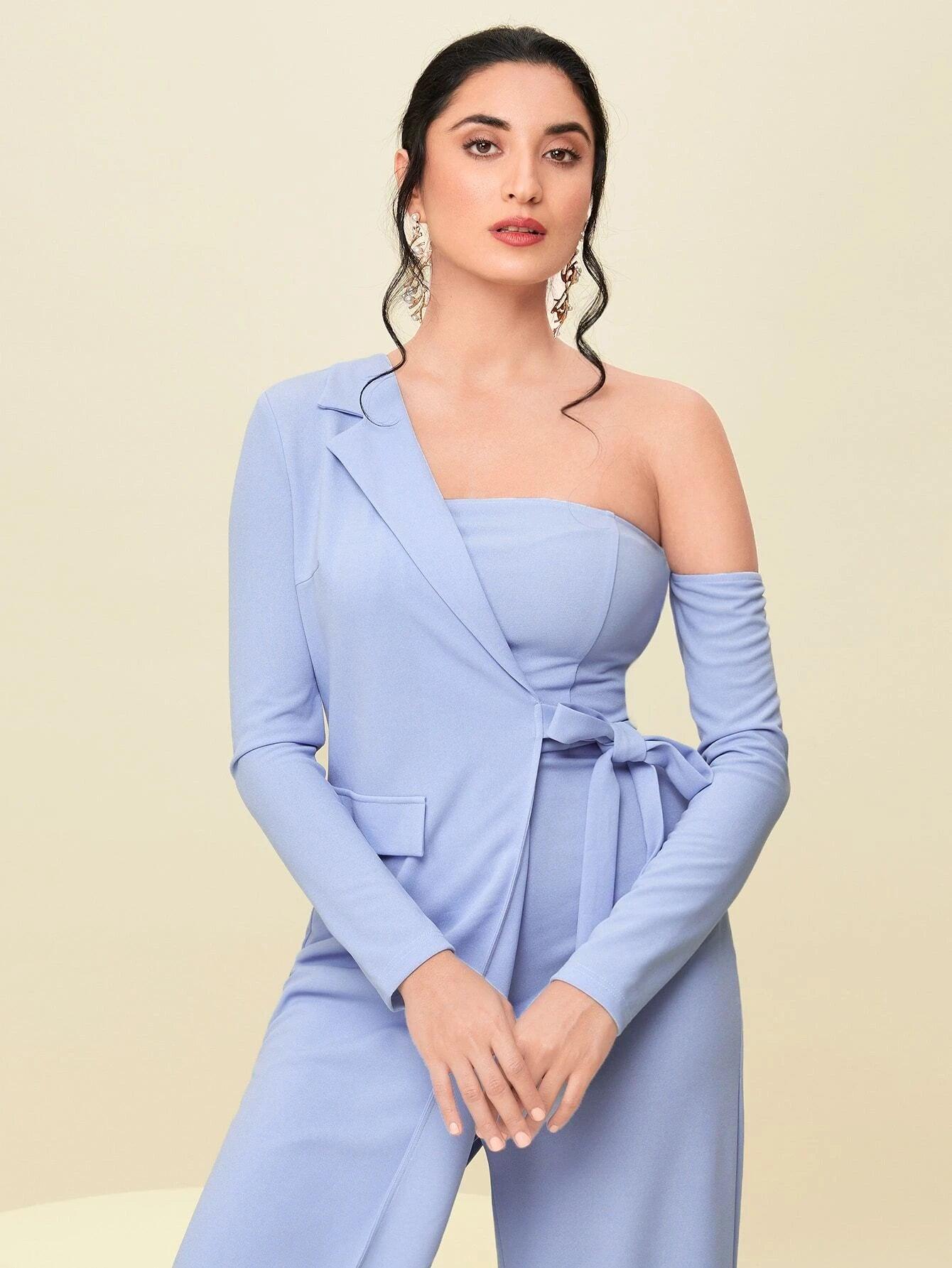 Asymmetrical Neck Knot Side Jumpsuit-Comfy Jumpsuits