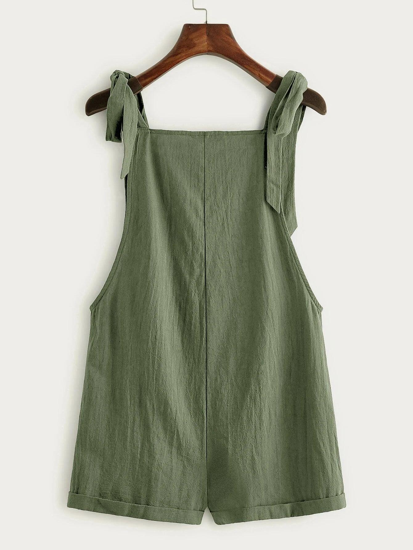 Knot Strap Pocket Patched Pinafore Romper-Comfy Jumpsuits