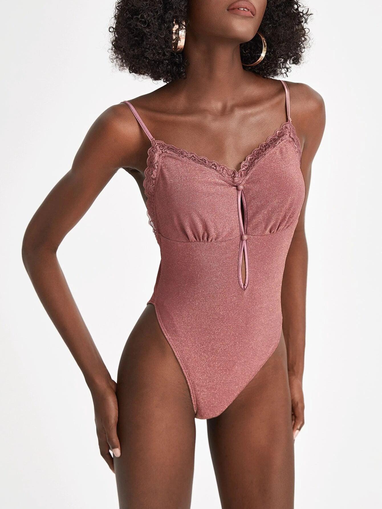 Lace Cut Out Cami Bodysuit-Comfy Jumpsuits