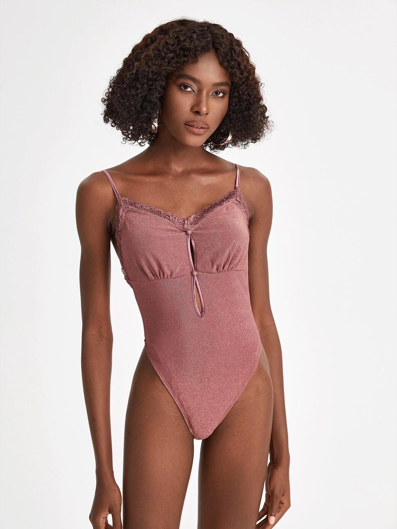 Lace Cut Out Cami Bodysuit-Comfy Jumpsuits