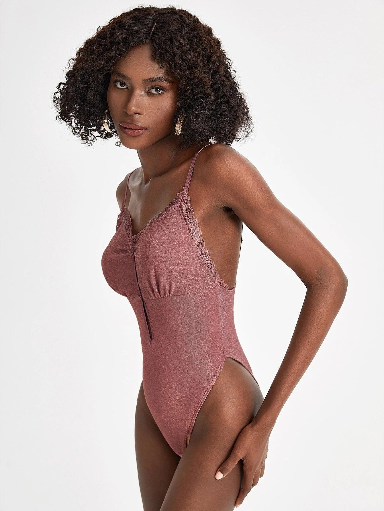 Lace Cut Out Cami Bodysuit-Comfy Jumpsuits