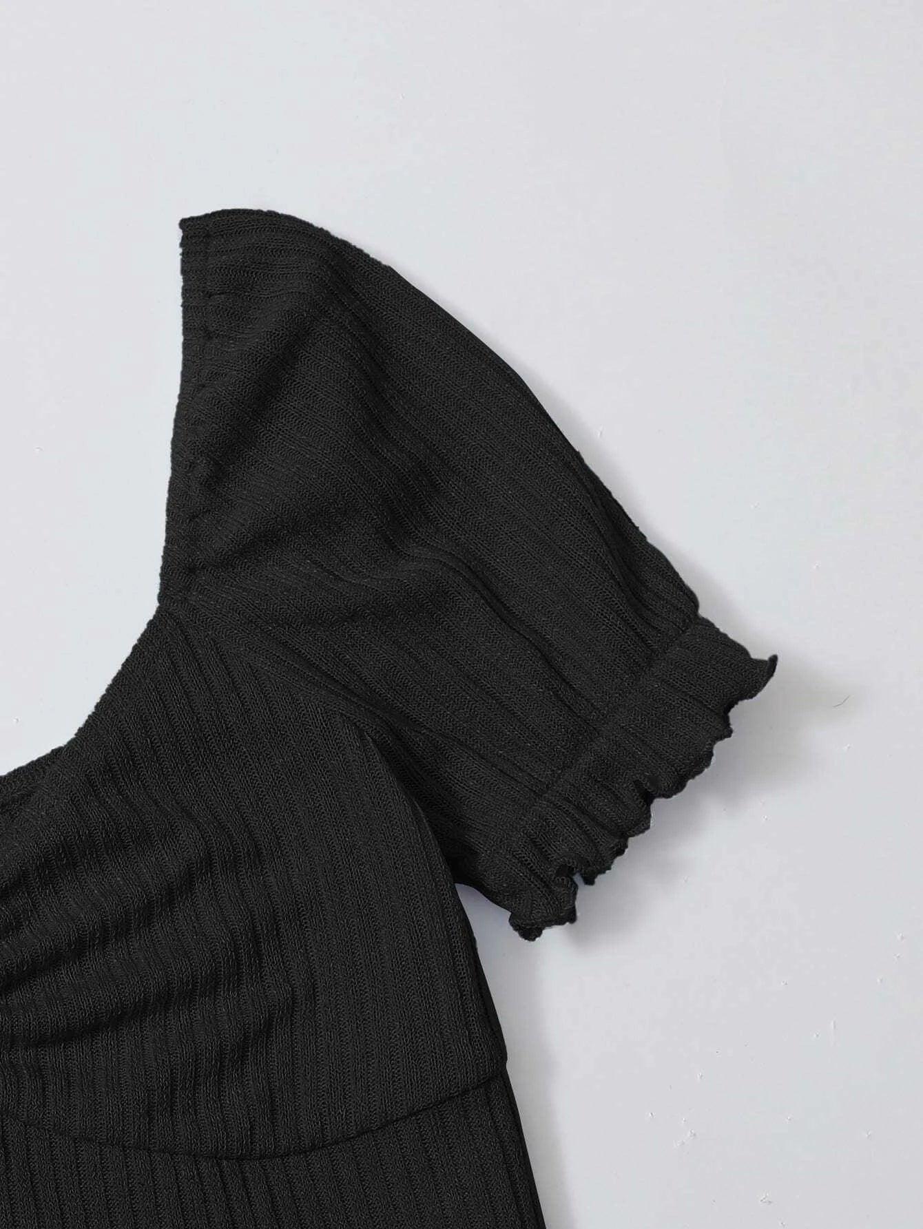 Frilled Puff Sleeved Bodysuit-Comfy Jumpsuits