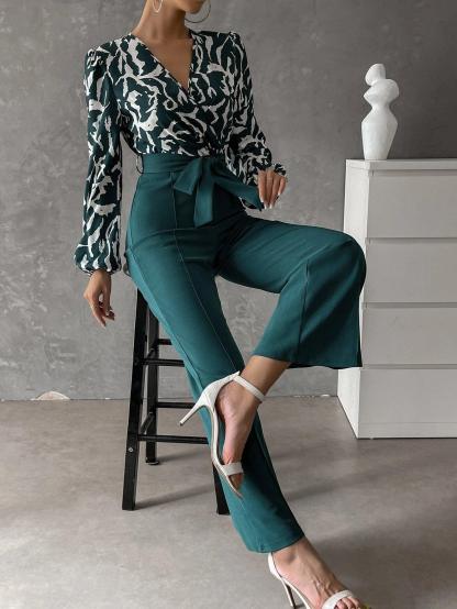 Bishop Sleeve Belted Flare Jumpsuit-Comfy Jumpsuits