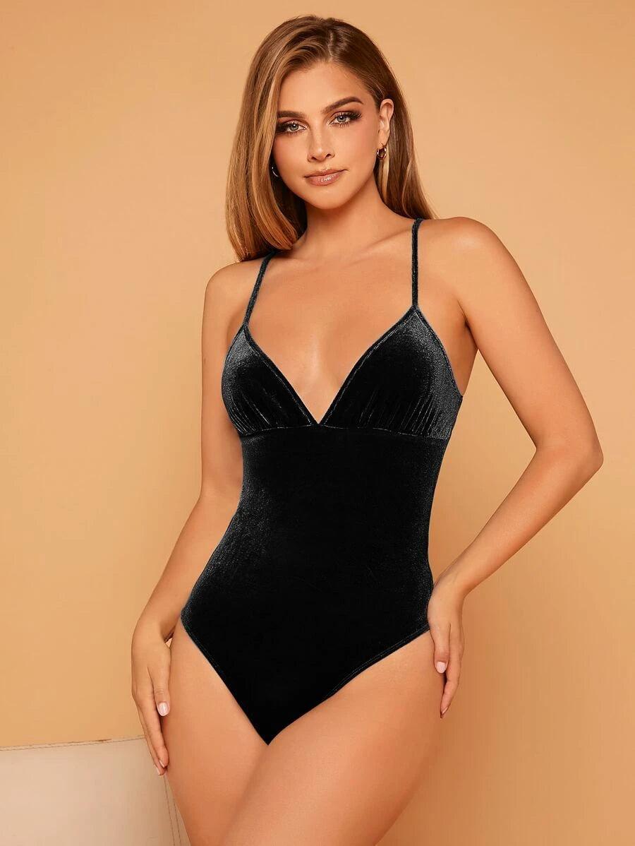 Solid Ruched Sleeveless Bodysuit-Comfy Jumpsuits