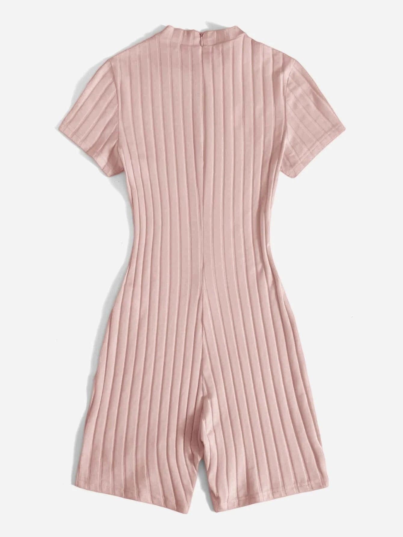 Mock Neck Rib-knit Unitard Romper-Comfy Jumpsuits