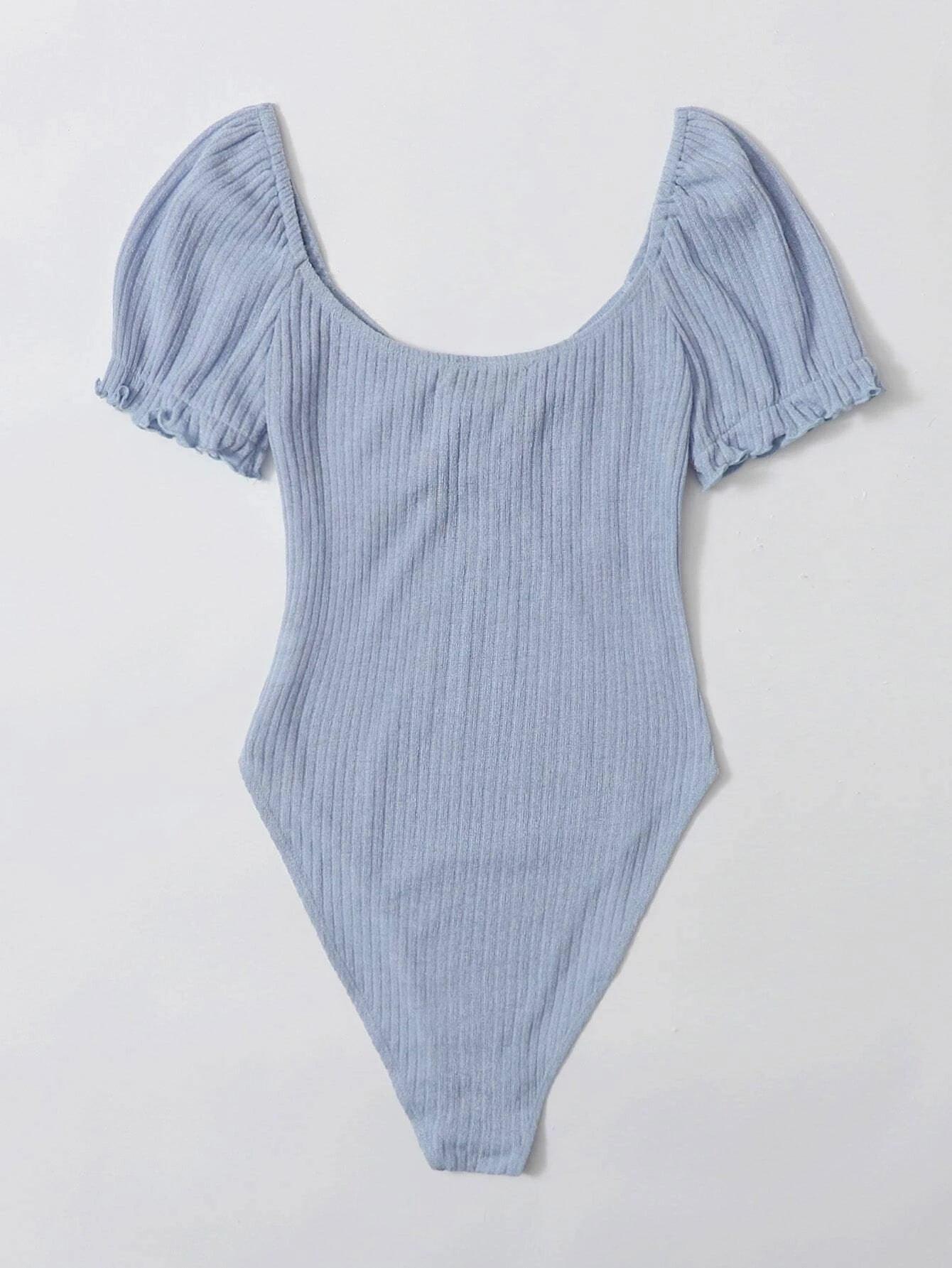 Frilled Puff Sleeved Bodysuit-Comfy Jumpsuits