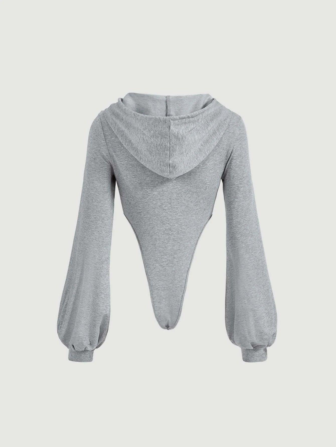 Casual Drawstring Hooded Bodysuit-Comfy Jumpsuits
