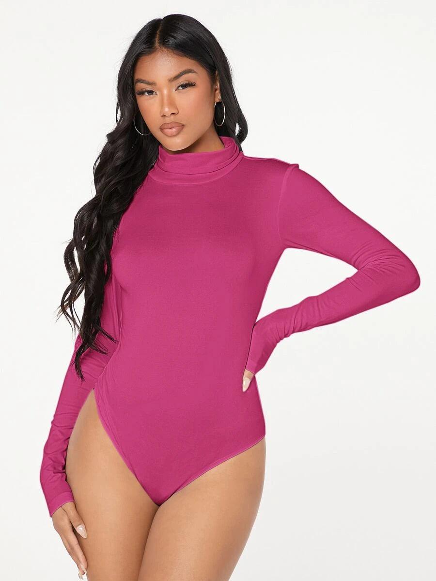 Solid Colored High Neck Bodysuit-Comfy Jumpsuits
