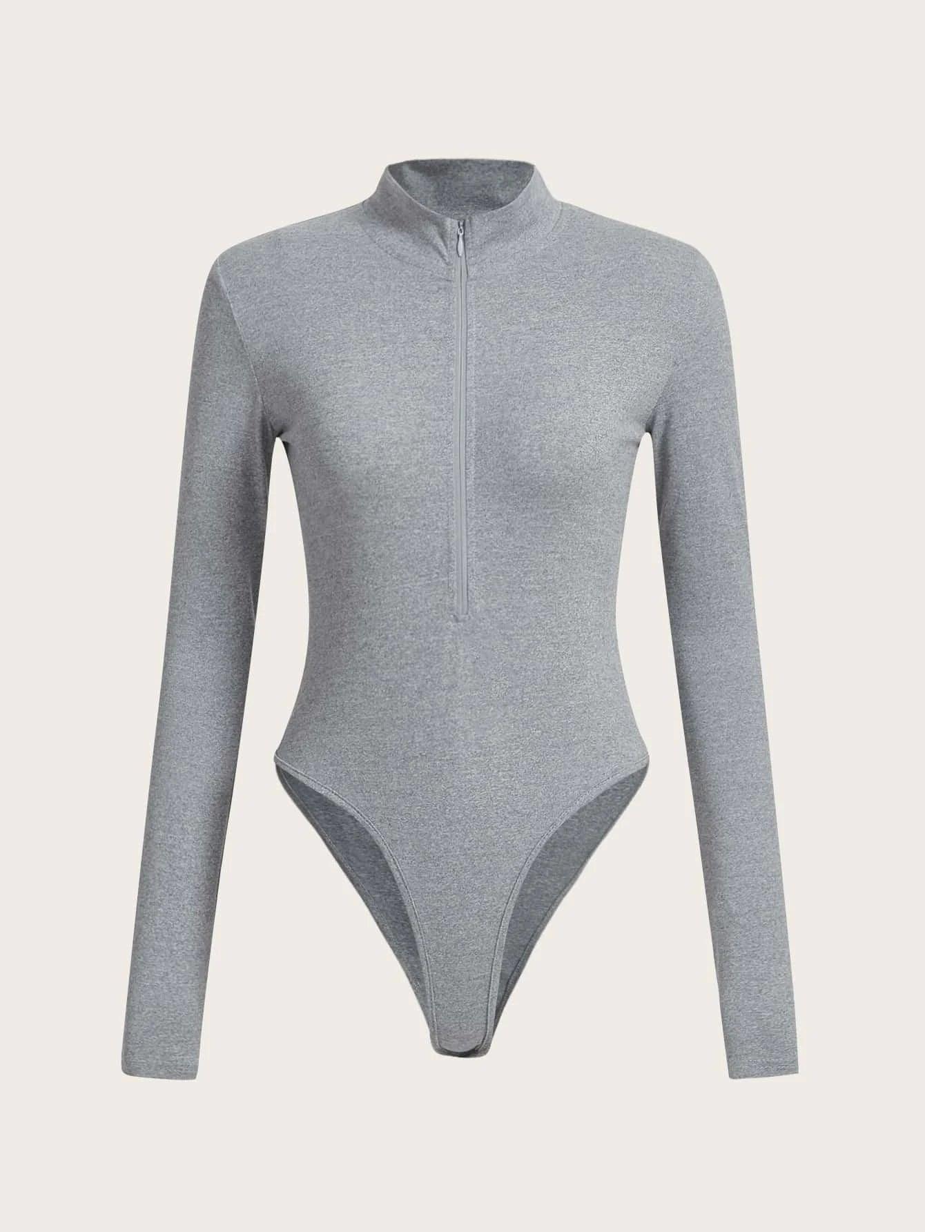 High Cut Zipper Bodysuit-Comfy Jumpsuits