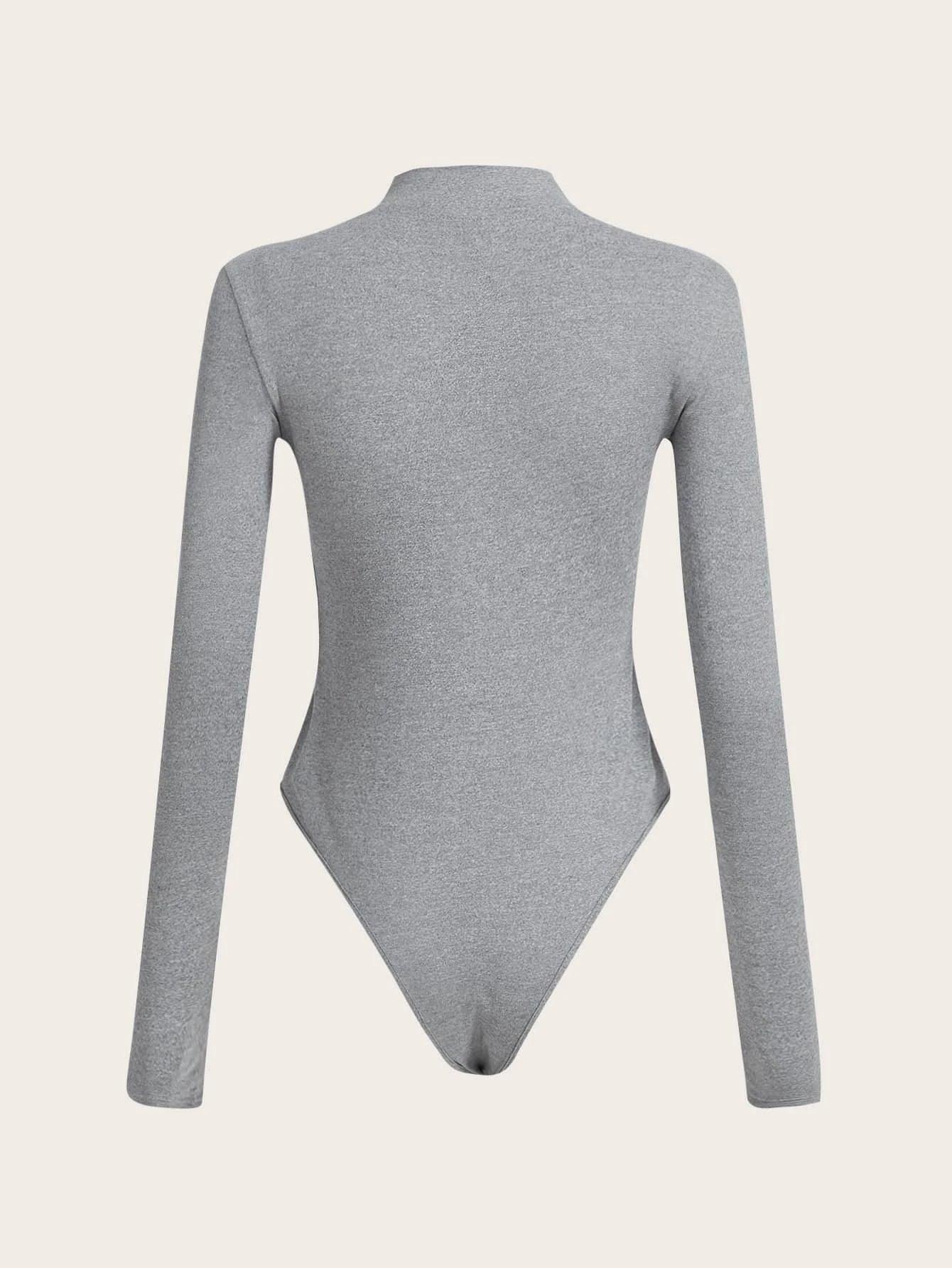 High Cut Zipper Bodysuit-Comfy Jumpsuits