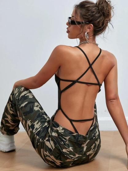 Plain Spaghetti Strap Cami Bodysuit-Comfy Jumpsuits