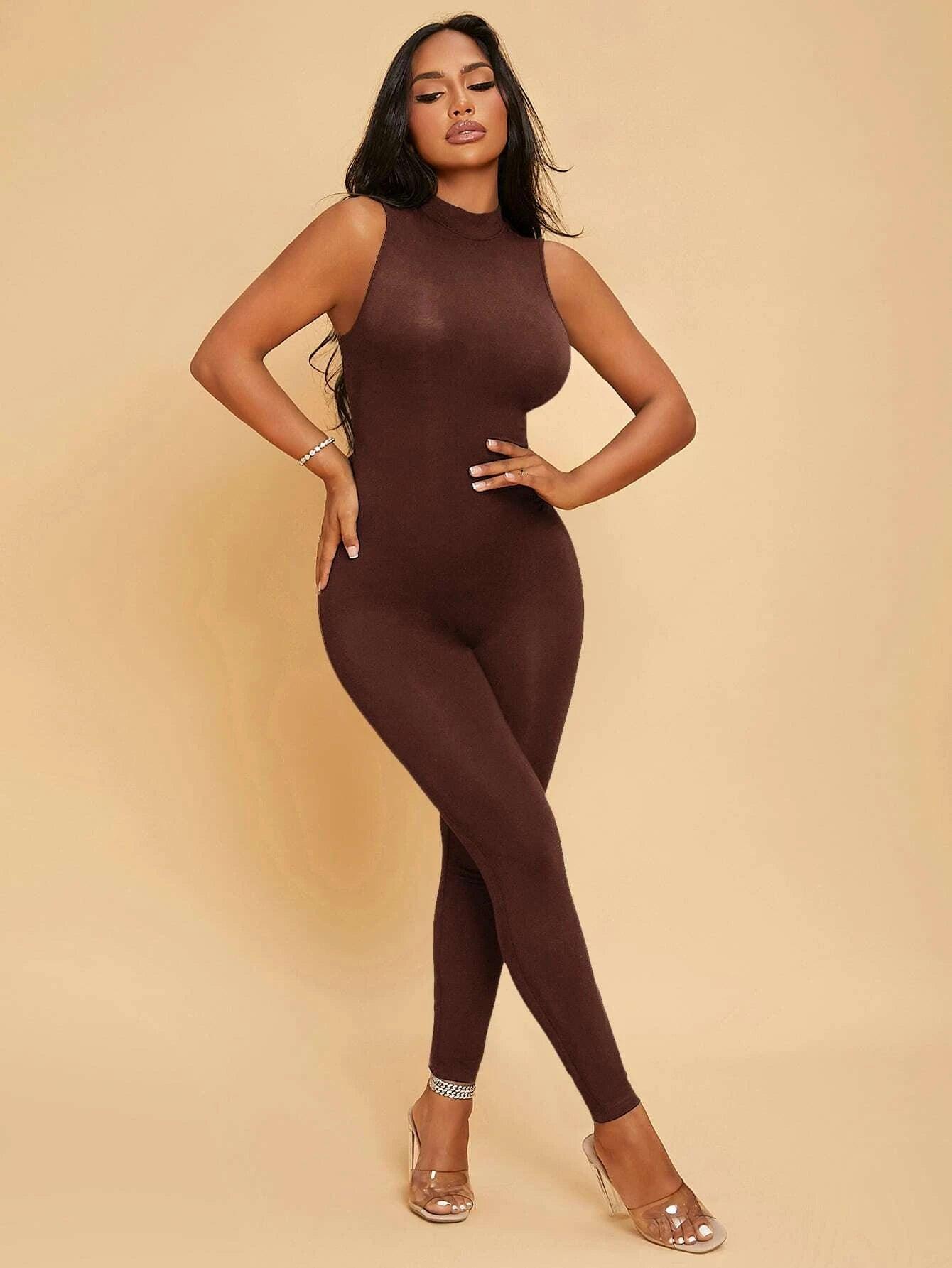 Mock Neck Unitard Jumpsuit-Comfy Jumpsuits