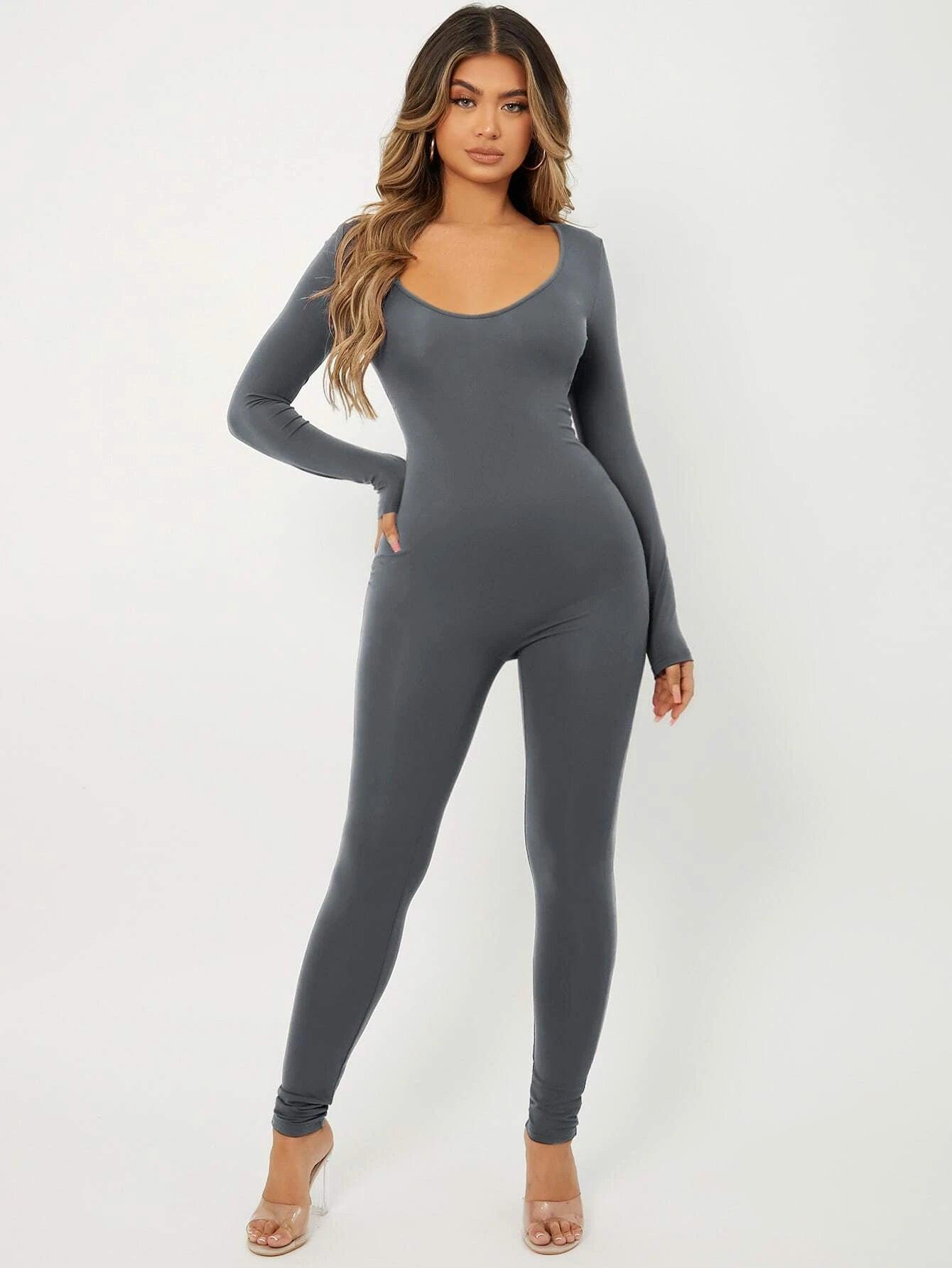 Scoop Neck Unitard Jumpsuit-Comfy Jumpsuits
