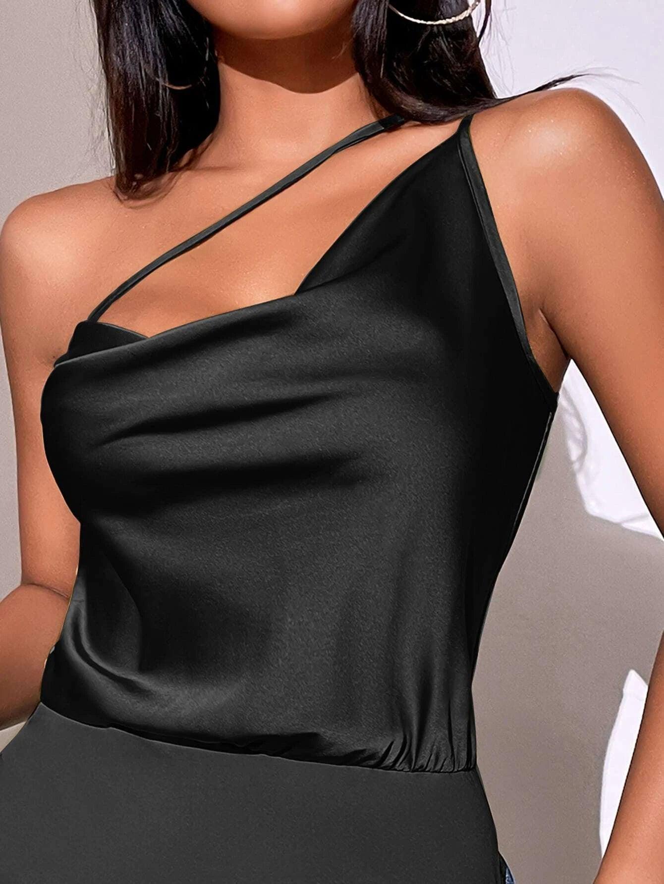 One Shoulder Draped Bodysuit-Comfy Jumpsuits