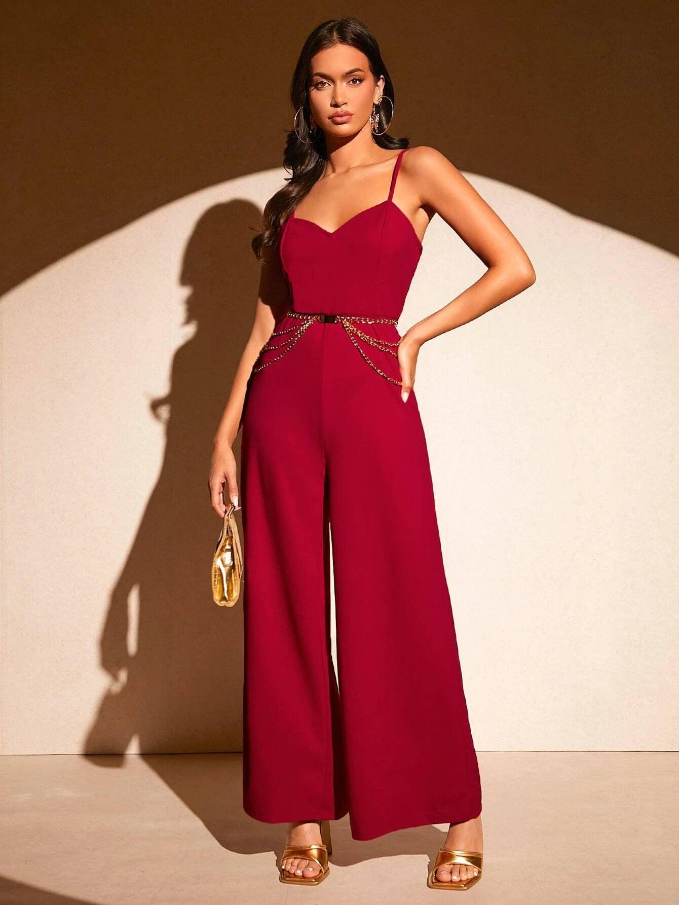 Solid Cami Jumpsuit Without Chain Belt-Comfy Jumpsuits