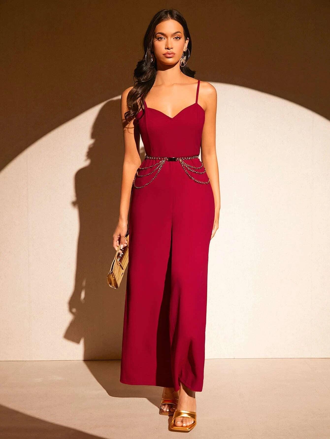 Solid Cami Jumpsuit Without Chain Belt-Comfy Jumpsuits