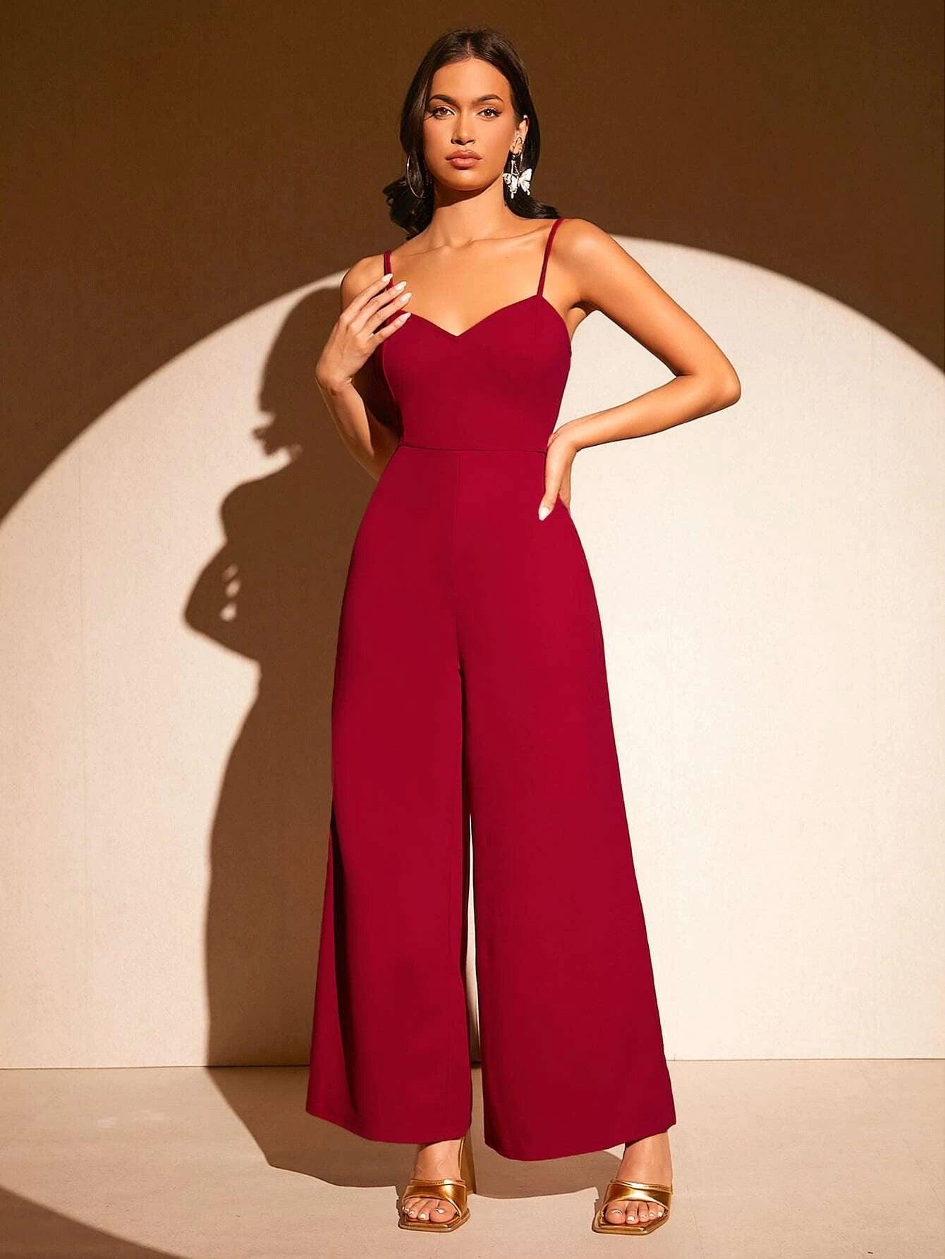 Solid Cami Jumpsuit Without Chain Belt-Comfy Jumpsuits