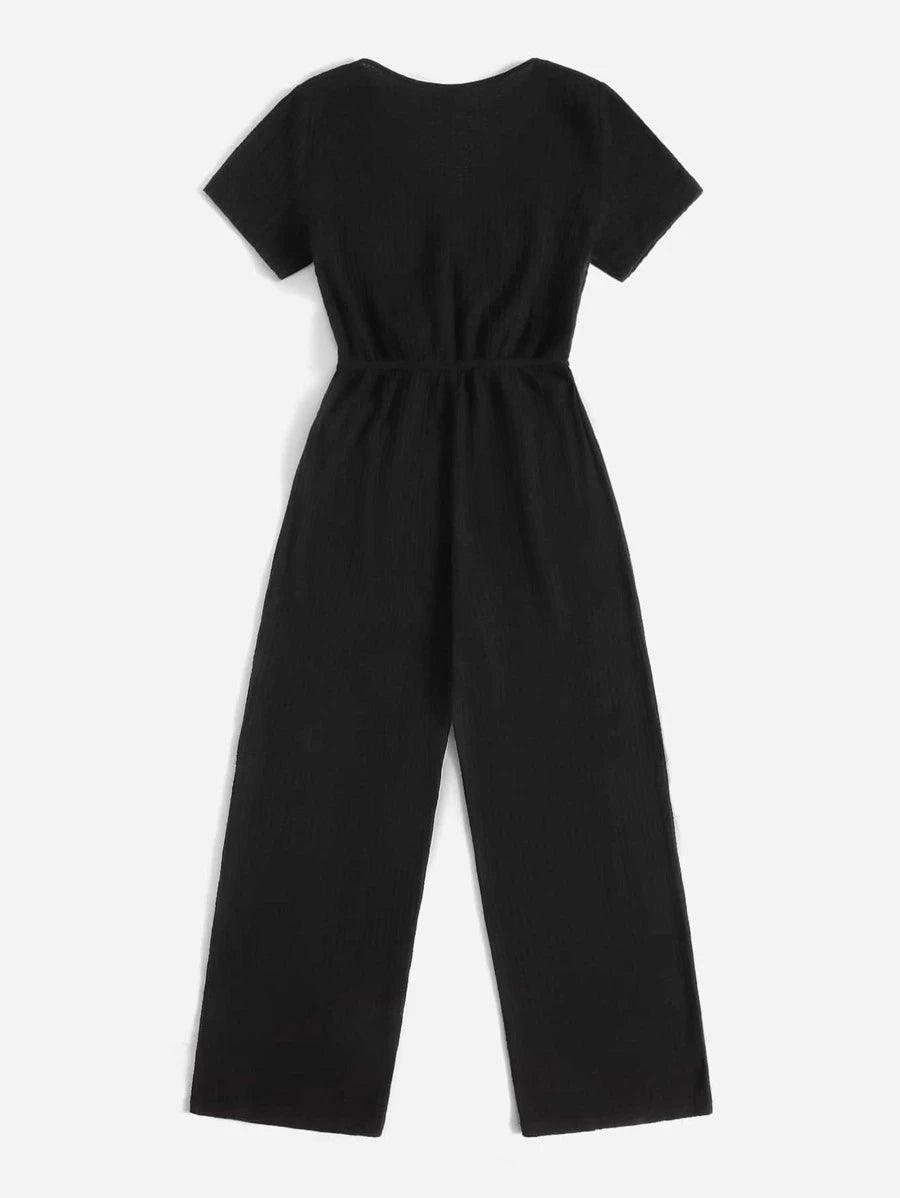 Surplice Neck Wide Leg Jumpsuit-Comfy Jumpsuits