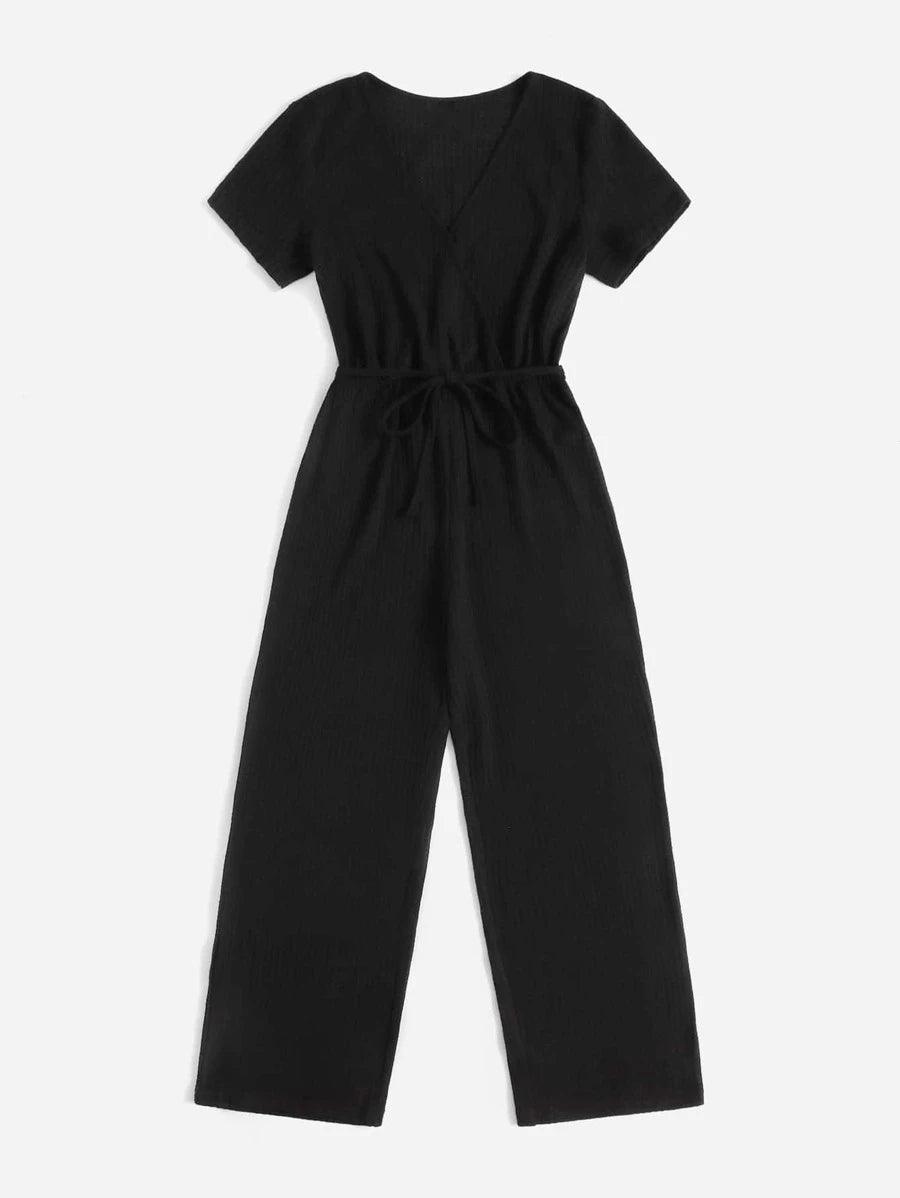 Surplice Neck Wide Leg Jumpsuit-Comfy Jumpsuits