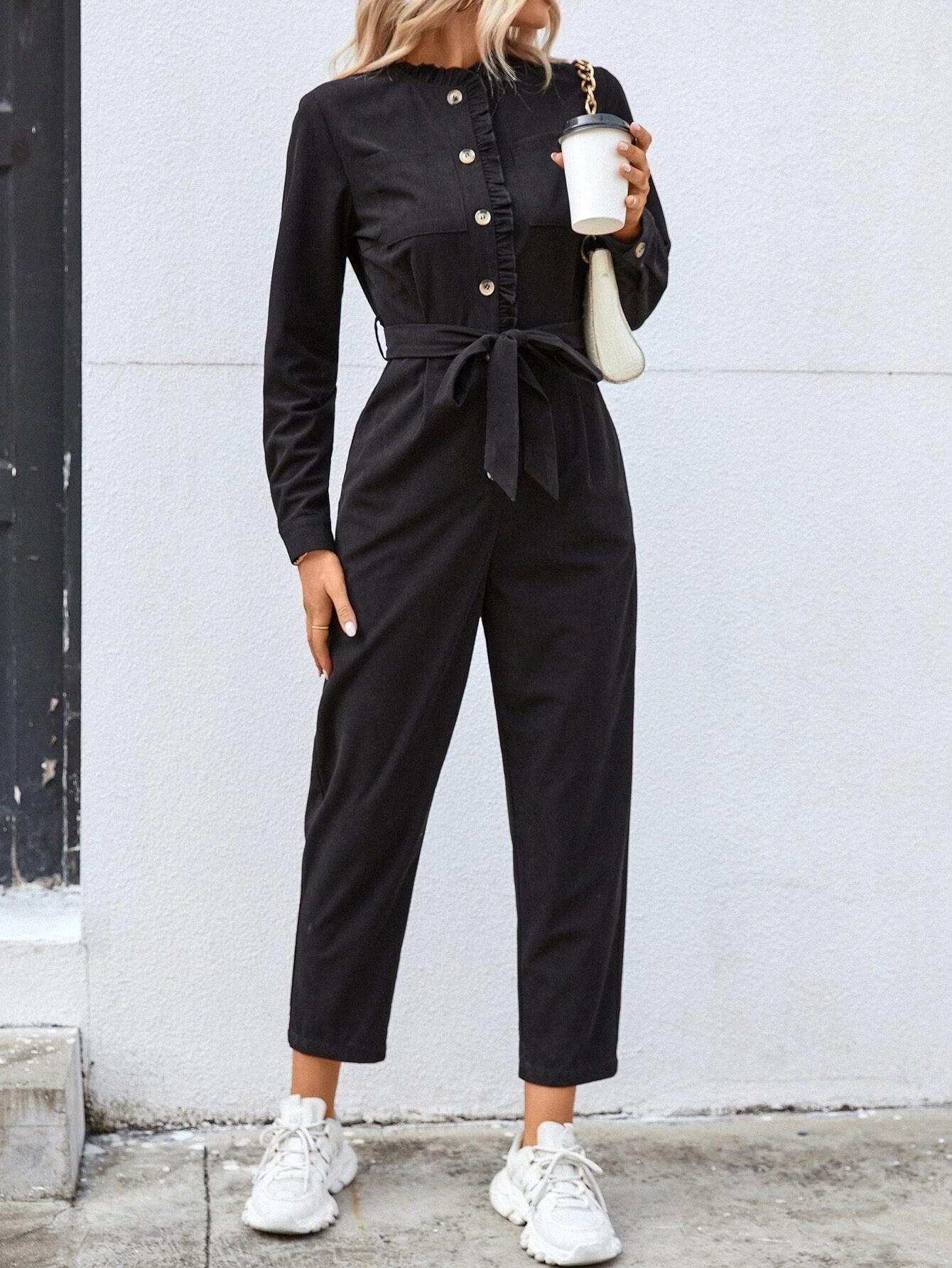 Casual Long Sleeve Jumpsuit-Comfy Jumpsuits